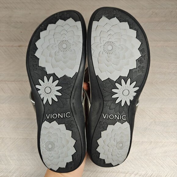 Vionic Orthotic Pearl Sandals Size 8 Silver Beaded Thong Flip Flops - Picture 5 of 6